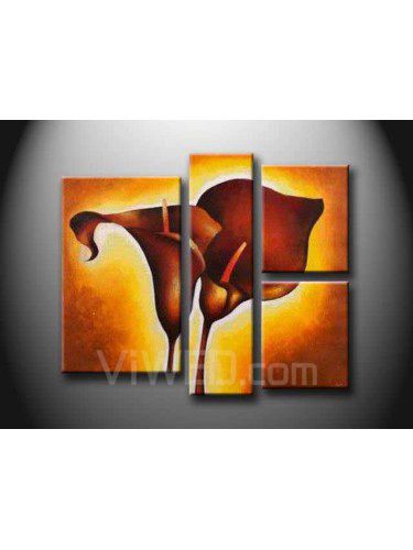 Hand-painted Flower Oil Painting with Stretched Frame-Set of 4