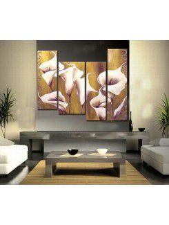 Hand-painted Flower Oil Painting with Stretched Frame-Set of 4