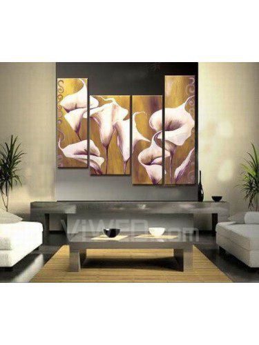 Hand-painted Flower Oil Painting with Stretched Frame-Set of 4