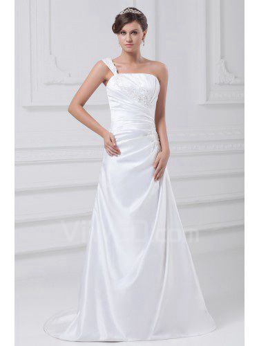 Raso una spalla sweep treno a-line abito da sposa ricamato