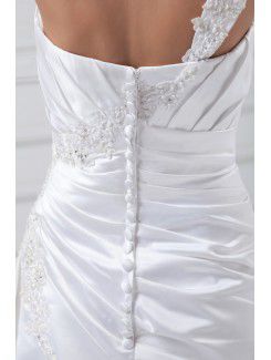 Satin One-Shoulder Sweep Train A-line Embroidered Wedding Dress