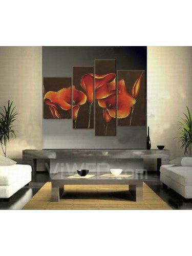 Hand-painted Flower Oil Painting with Stretched Frame-Set of 4