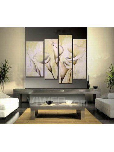 Hand-painted Flower Oil Painting with Stretched Frame-Set of 4