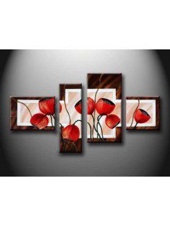 Hand-painted Flower Oil Painting with Stretched Frame-Set of 4