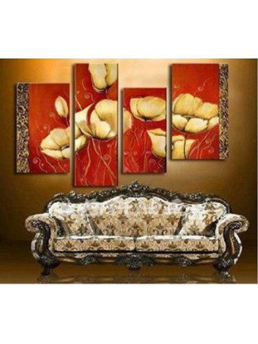 Flower Hand-painted Oil Painting with Stretched Frame-Set of 4