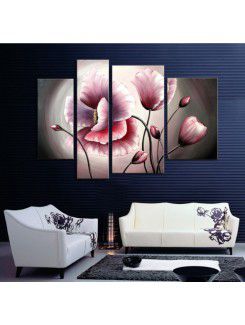 Pintados à mão pintura a óleo da flor com quadro esticado-conjunto de 4