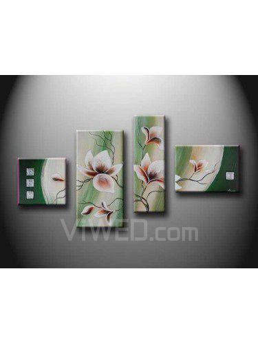 Hand geschilderde bloemen olieverf met gestrekte frame-set van 4