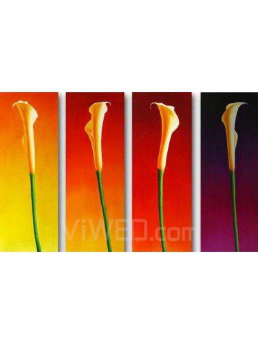 Hand-painted Flower Oil Painting with Stretched Frame-Set of 4