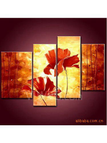 Hand-painted Flower Oil Painting with Stretched Frame-Set of 4