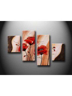 Hand-painted Flower Oil Painting with Stretched Frame-Set of 4