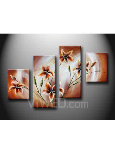 Hand-painted Flower Oil Painting with Stretched Frame-Set of 4