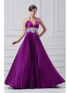 Satin Halter Floor Length A-line Embroidered Wedding Dress