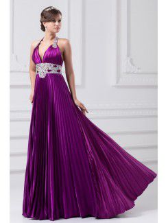 Satin Halter Floor Length A-line Embroidered Wedding Dress