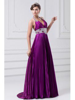 Satin Halter Floor Length A-line Embroidered Wedding Dress