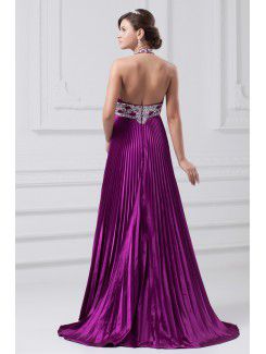 Satin Halter Floor Length A-line Embroidered Wedding Dress