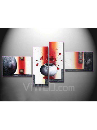 Hand-painted Flower Oil Painting with Stretched Frame-Set of 4