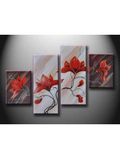 Hand-painted Flower Oil Painting with Stretched Frame-Set of 4