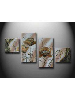 Hand-painted Flower Oil Painting with Stretched Frame-Set of 4