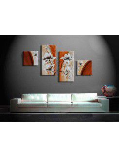 Hand-painted Flower Oil Painting with Stretched Frame-Set of 4