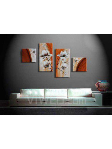 Hand-painted Flower Oil Painting with Stretched Frame-Set of 4