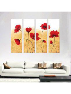 Hand-painted Flower Oil Painting with Stretched Frame-Set of 4