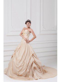 Taffeta Sweetheart Sweep Train A-line Embroidered Wedding Dress