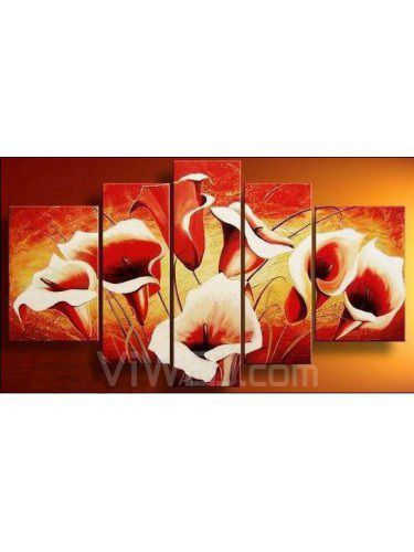 Hand-painted Flower Oil Painting with Stretched Frame-Set of 5