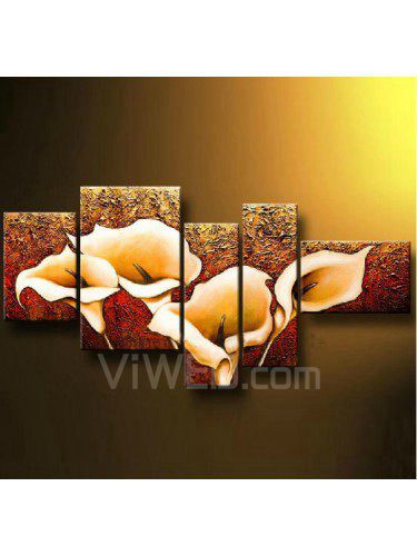 Hand-painted Flower Oil Painting with Stretched Frame-Set of 5