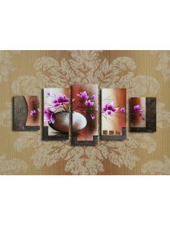 Hand-painted Flower Oil Painting with Stretched Frame-Set of 5