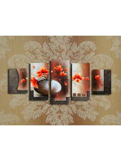 Hand-painted Flower Oil Painting with Stretched Frame-Set of 5