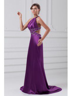 Satin Asymmetrical Sweep Train A-line Embroidered Wedding Dress