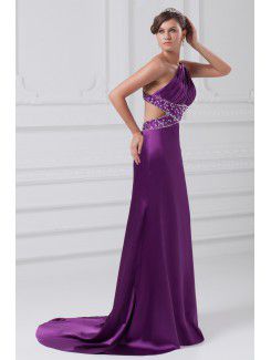 Satin Asymmetrical Sweep Train A-line Embroidered Wedding Dress