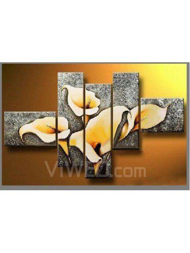 Hand geschilderde bloemen olieverf met gestrekte frame-set van 5