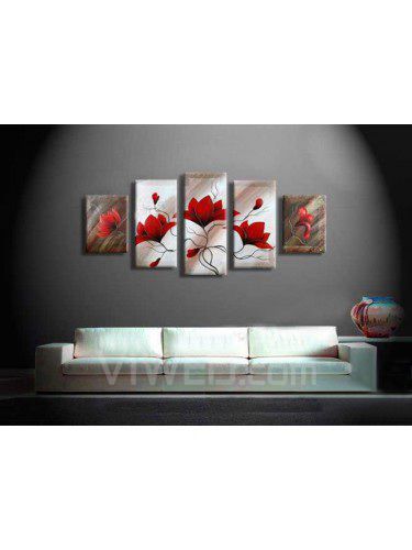 Hand-painted Flower Oil Painting with Stretched Frame-Set of 5