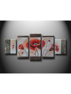 Flower Hand-painted Oil Painting with Stretched Frame-Set of 5