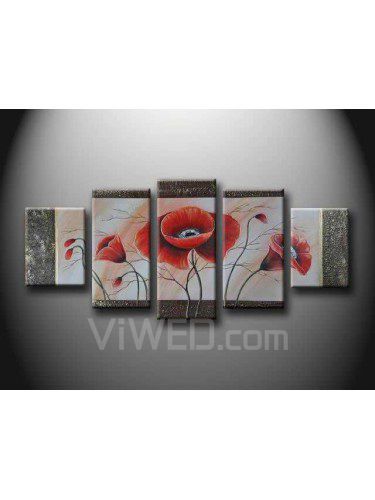 Flower Hand-painted Oil Painting with Stretched Frame-Set of 5