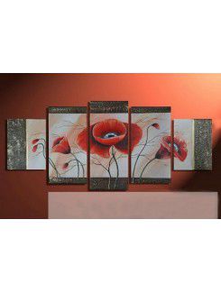 Hand-painted Flower Oil Painting with Stretched Frame-Set of 5