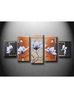 Flower Hand-painted Oil Painting with Stretched Frame-Set of 5