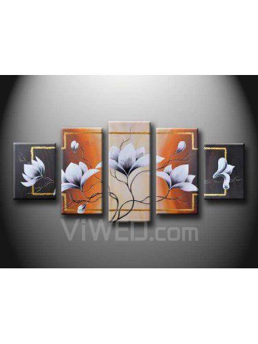 Flower Hand-painted Oil Painting with Stretched Frame-Set of 5