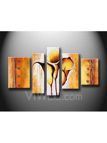 Hand-painted Flower Oil Painting with Stretched Frame-Set of 5