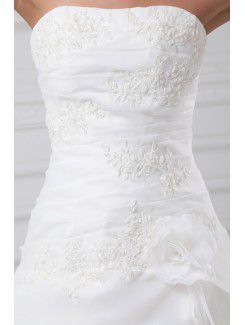 Organza Strapless Sweep Train A-line Embroidered Wedding Dress