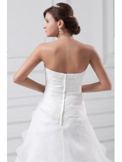 Organza Strapless Sweep Train A-line Embroidered Wedding Dress