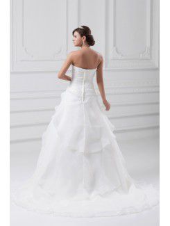 Organza Strapless Sweep Train A-line Embroidered Wedding Dress