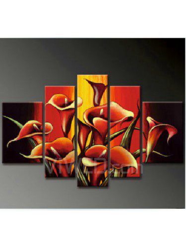 Hand-painted Flower Oil Painting with Stretched Frame-Set of 5