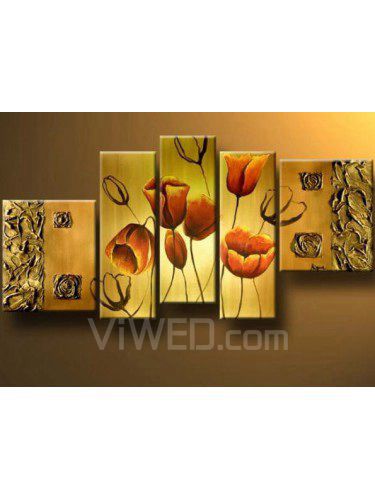 Flower Hand-painted Oil Painting with Stretched Frame-Set of 5