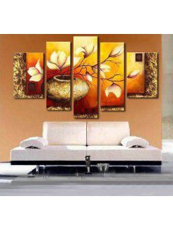 Hand-painted Flower Oil Painting with Stretched Frame-Set of 5