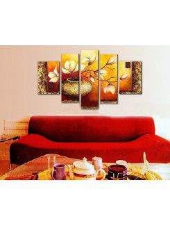 Hand-painted Flower Oil Painting with Stretched Frame-Set of 5