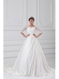 Raso senza spalline treno spazzata a-line abito da sposa con giacca