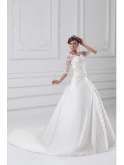 Satin Strapless Sweep Train A-line Wedding Dress with Jacket