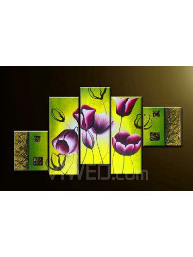 Hand-painted Flower Oil Painting with Stretched Frame-Set of 5